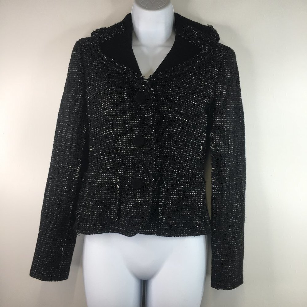 Ann Taylor Black Fringe Tweed Blazer Jacket 0P